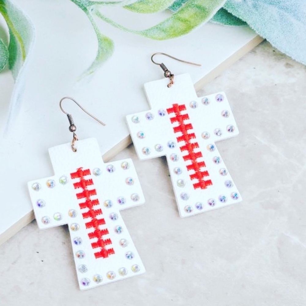 Baseball Cross Earrings